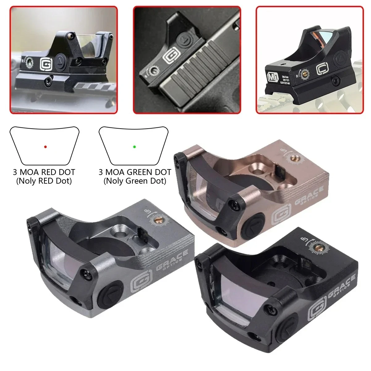

Tactical Grace Optics M1 Red Dot Sight Reflex Scope For Pistol G17 G19 With 1913 Mount Hunting Riflescope