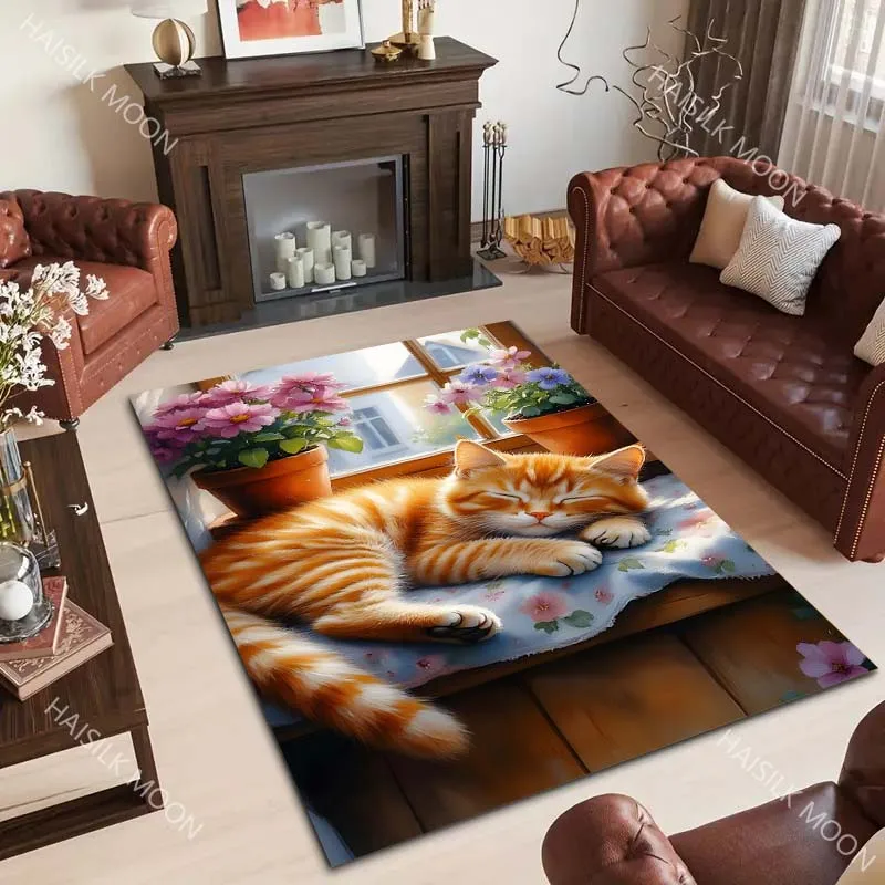 

15 Sizes Lazy Cat Pattern Carpet for Living Room Bedroom Sofa Home Decor Non-slip Floor Mat Large Size Creative Doormats