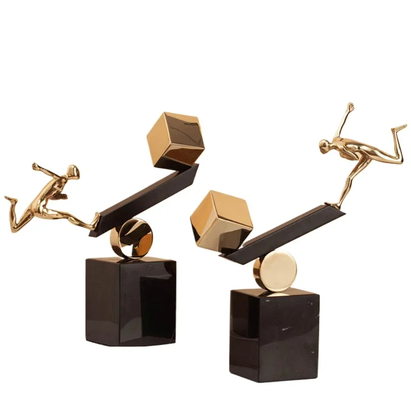 

Modern Accessories Brass Running Golden Man Decorative Creative Art Living Room Office Black Iron Crafts Ornament