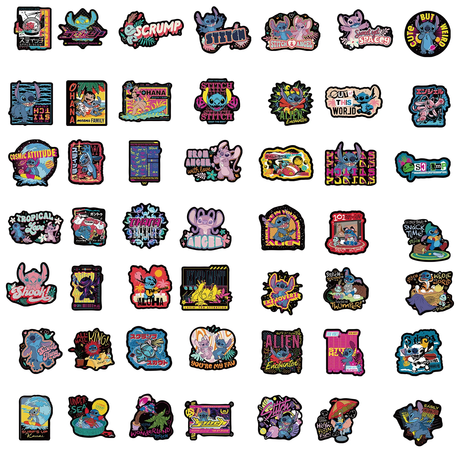 50PCS Disney Stitch Vinyl Waterproof Funny Stickers Decals for Water Bottle Laptop Skateboard Scrapbook Luggage Kids Toy