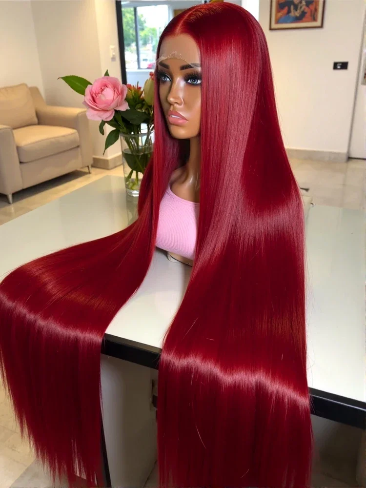 

Красные парики из натуральных волос 99J бургундского цвета, прямые, с кружевной передней частью 13x4, предварительно выщипанные, с прозрачным HD-кружевом 13x6