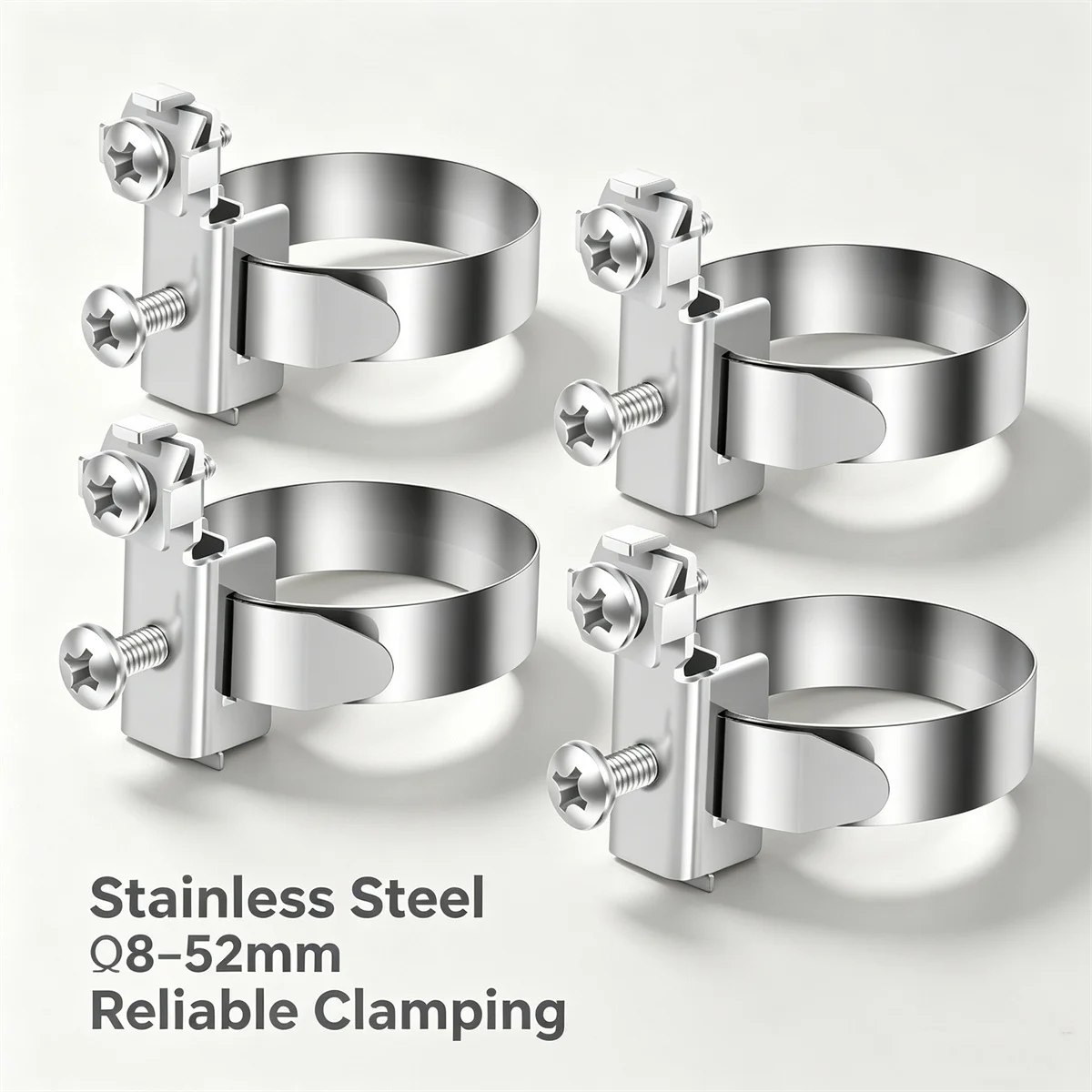 4Pcs Stainless Steel 8-52mm Grounding Pipe Clamp Earth Strap Clip for Lightning Protection Wire Cable Metal Tube Band Clamps Set
