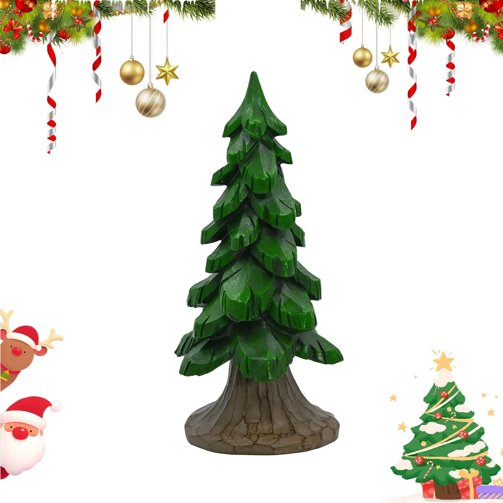 Vintage Christmas Tree Figurines Pine Tree Winter Ornaments Table Figurines Resin Christmas Table Decor For Home Room Workplace