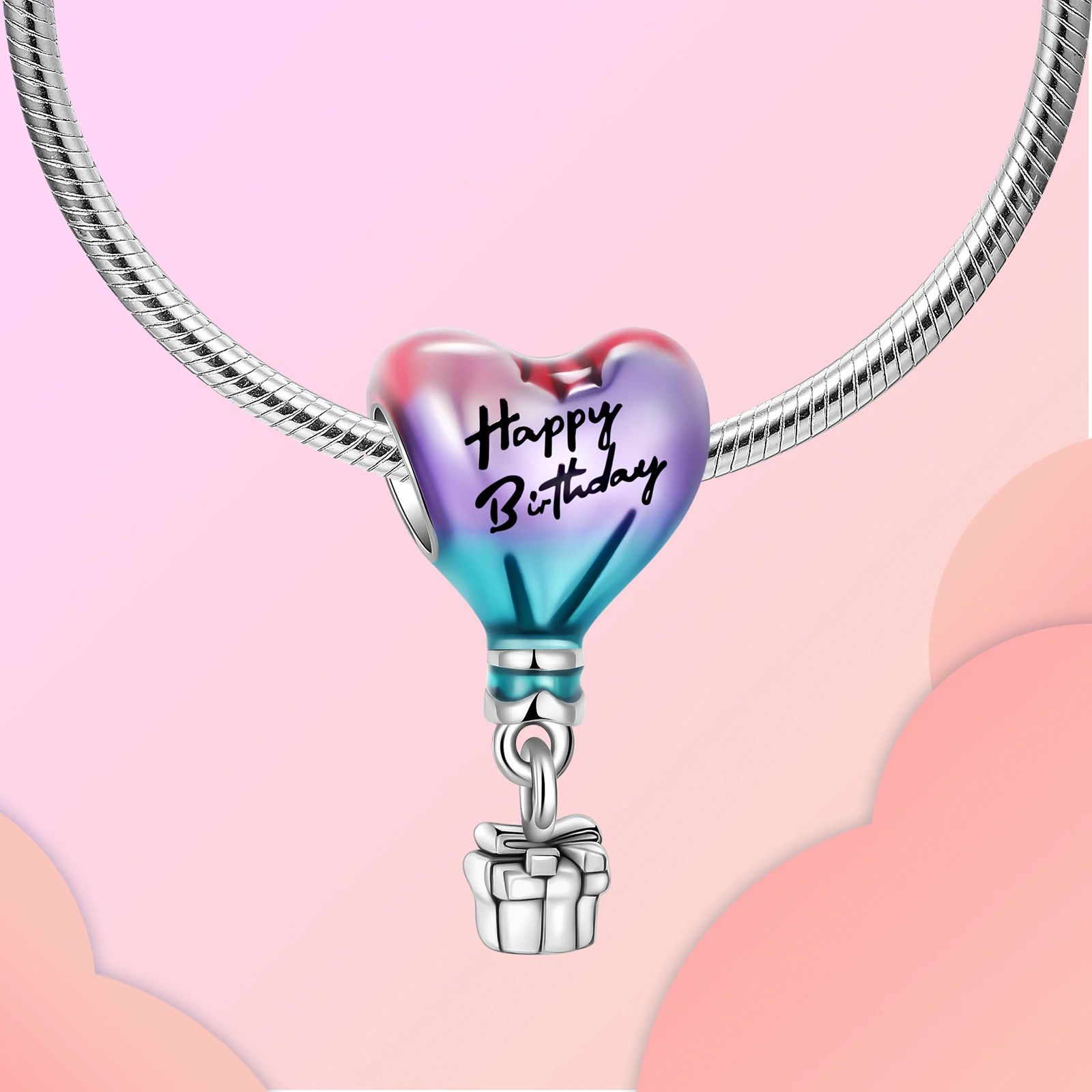 925 Sterling Silver Hot Air Balloon Gifts Happy Birthday Pendant Charms Bracelets Women DIY Jewelry Gift