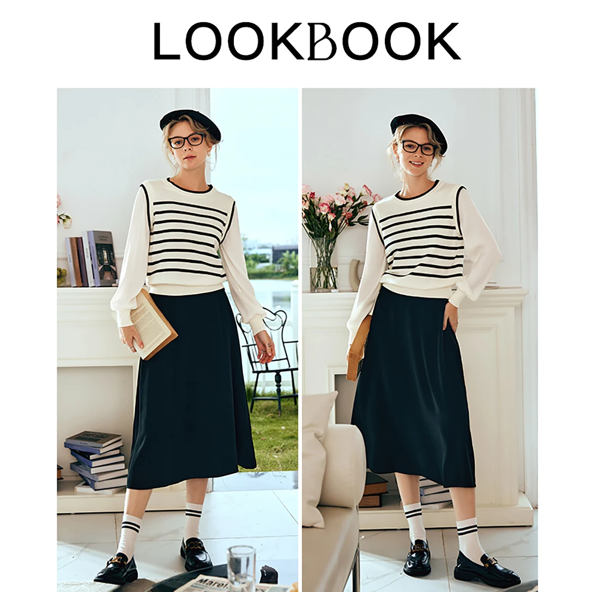 OLrain Striped 2 in 1 Pullovers for Women 2025 Spring Summer French Long Sleeve O Neck Knitwear Office Lady Tops O24CZ88661