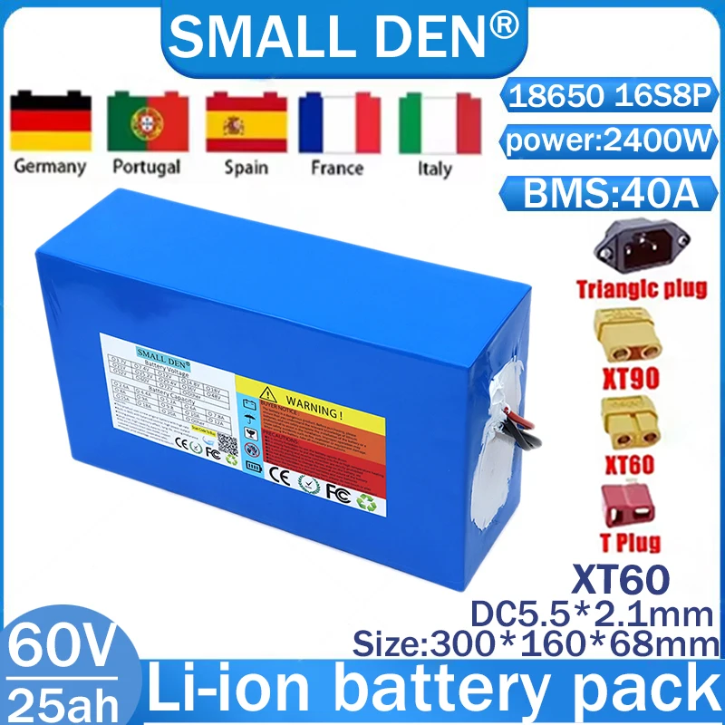 New 60v 25A 18650 lithium battery pack 20S8P with built-in balanced BMS 2400W high-power electric tool off-road vehicle backup