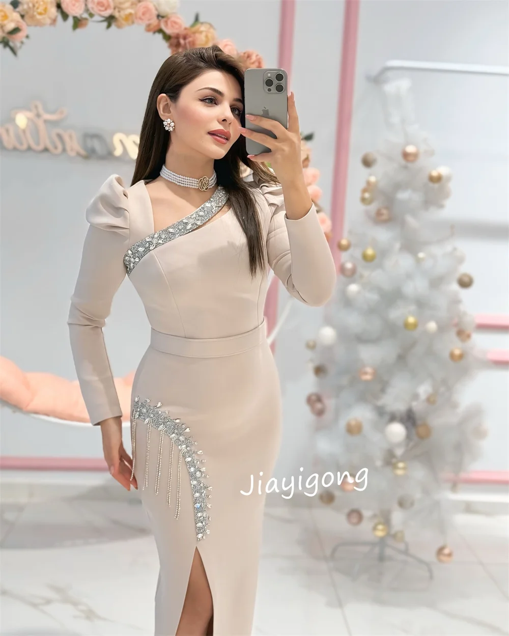 Customized High Quality Jersey Sequined Column Long Dresses Bespoke Occasion  Chinese Style