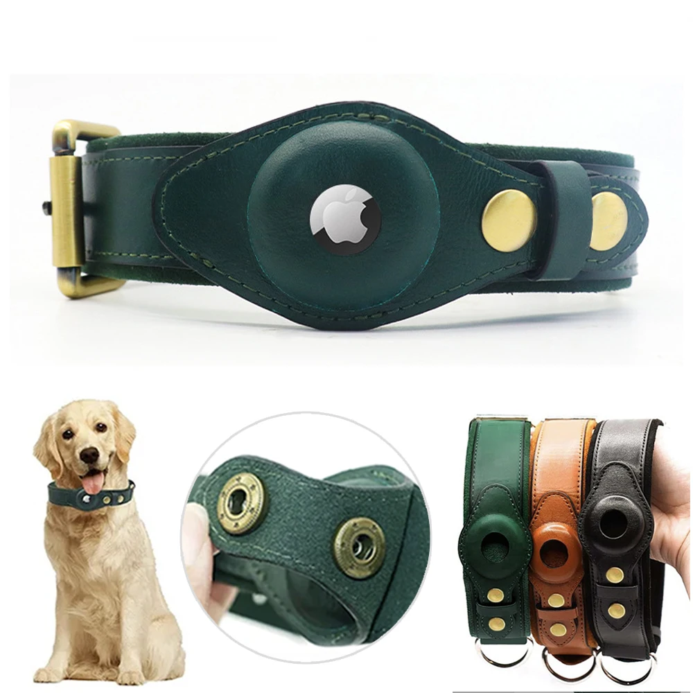 Genuine Leather Cat Collar Waterproof Training Collar for Dogs for Airtag Holder Case Pet GPS Location Tracker Puppy Accessories