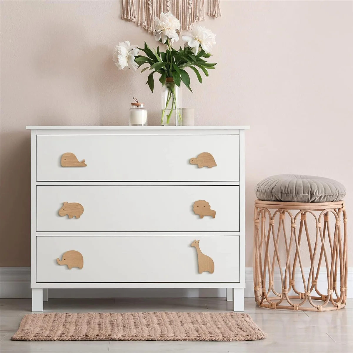 ABJS деревянные ручки для шкафа с животными, декоративные ручки для комода с винтами, ручки для комода, деревянные ручки для морских животных, 6 шт.