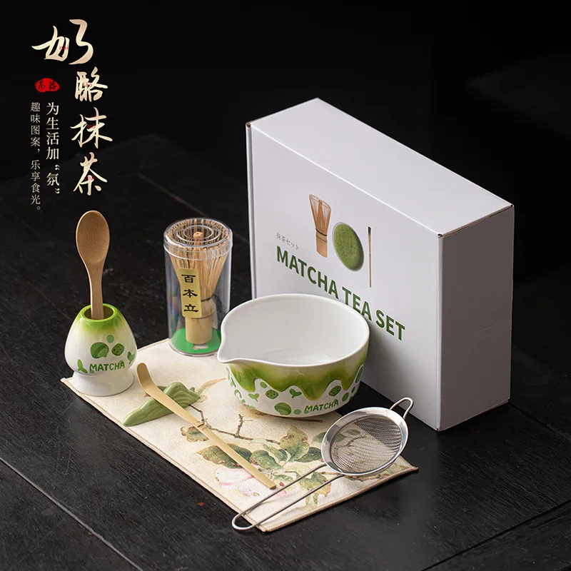 Juego de ocho piezas de matcha con sabor a queso, juego creativo de cerámica de estilo japonés para la ceremonia del té, juego completo de herramientas, accesorios para el soporte de té