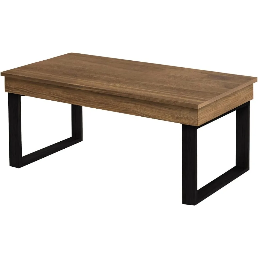 ES Odin- Mesa Centro Elevable Madera Maciza، Acabado Encerado، Patas Color Negro. ميديداس: 100x50x47 سم #4
