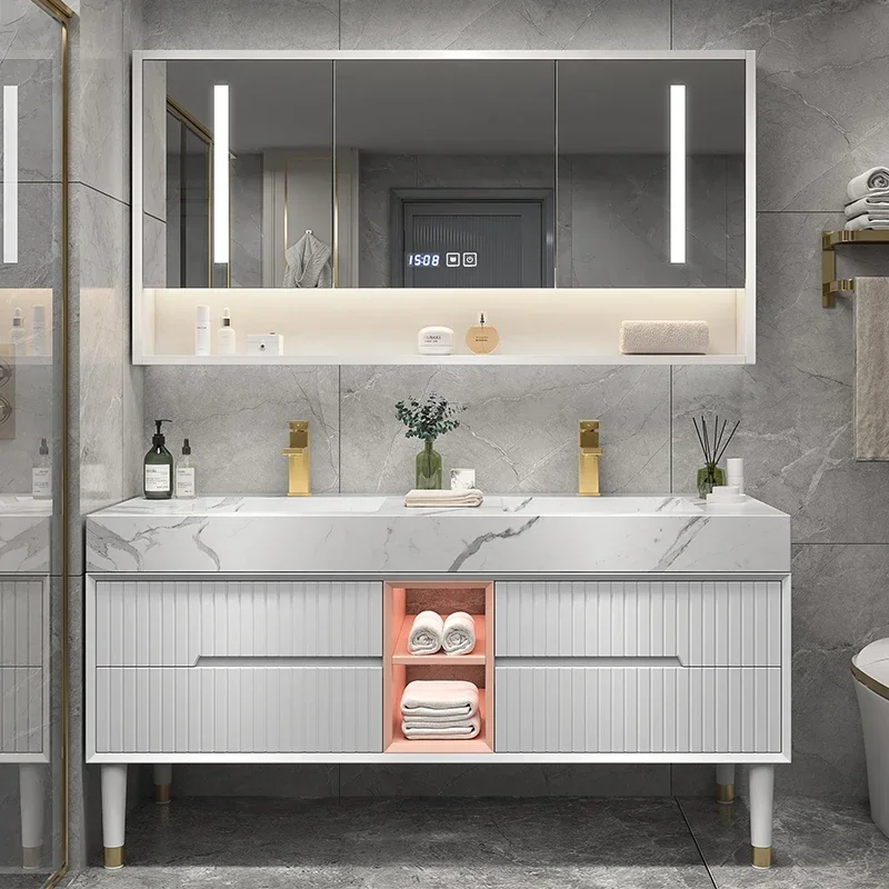 

Bathroom Cabinet Storage Kit Mirrors Mirror Drawer Vanity Sink Sinks Open Cabinets Luxury Washbasin Multipurpose White