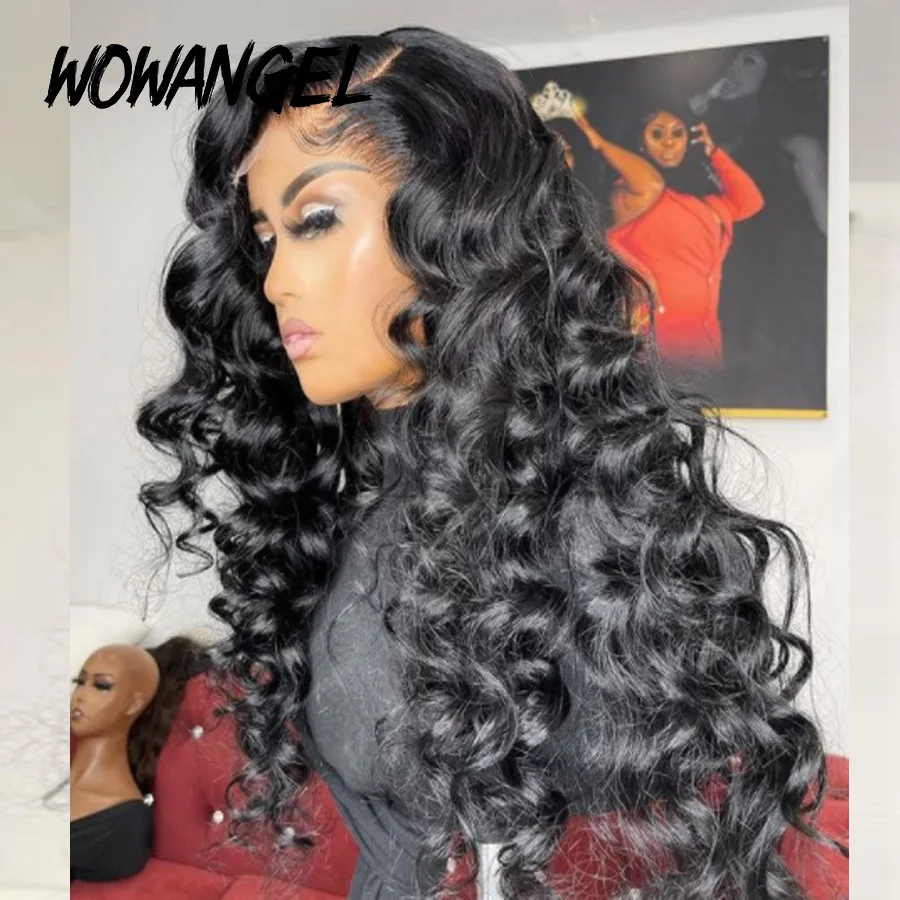 Wow Angel 34inch 13x6 HD Lace Full Frontal Wigs Loose Wigs Human Hair Lace Frontal Wigs 250% Loose Deep Wave Wigs For Women
