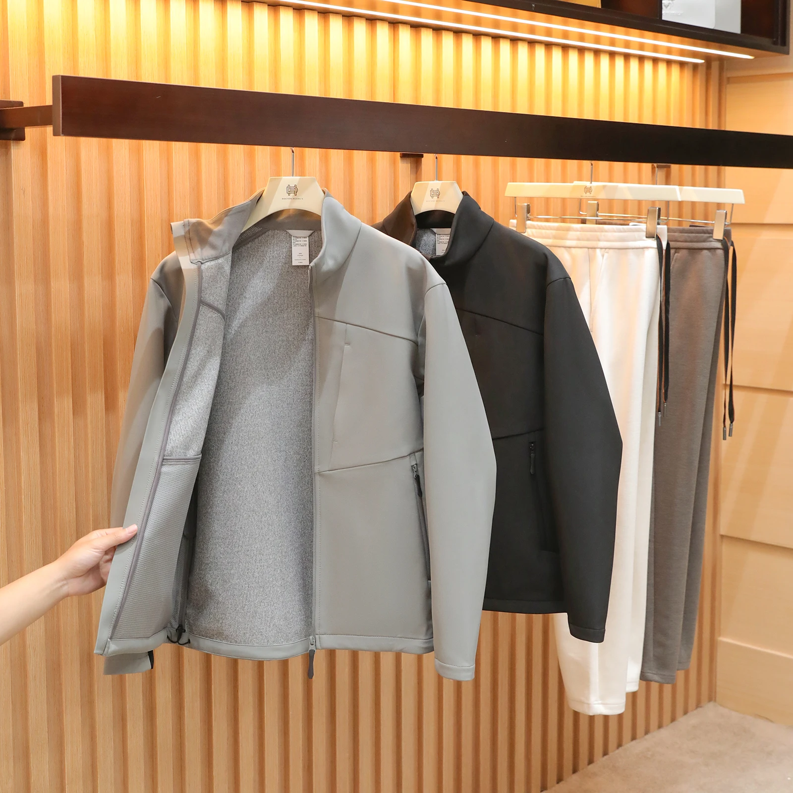 

Men's Outdoor Fce Lined Stand Collar Tricot Jaet Tee Proof Casual Sle Long Sve Polyester Fiber Soft ell Coat