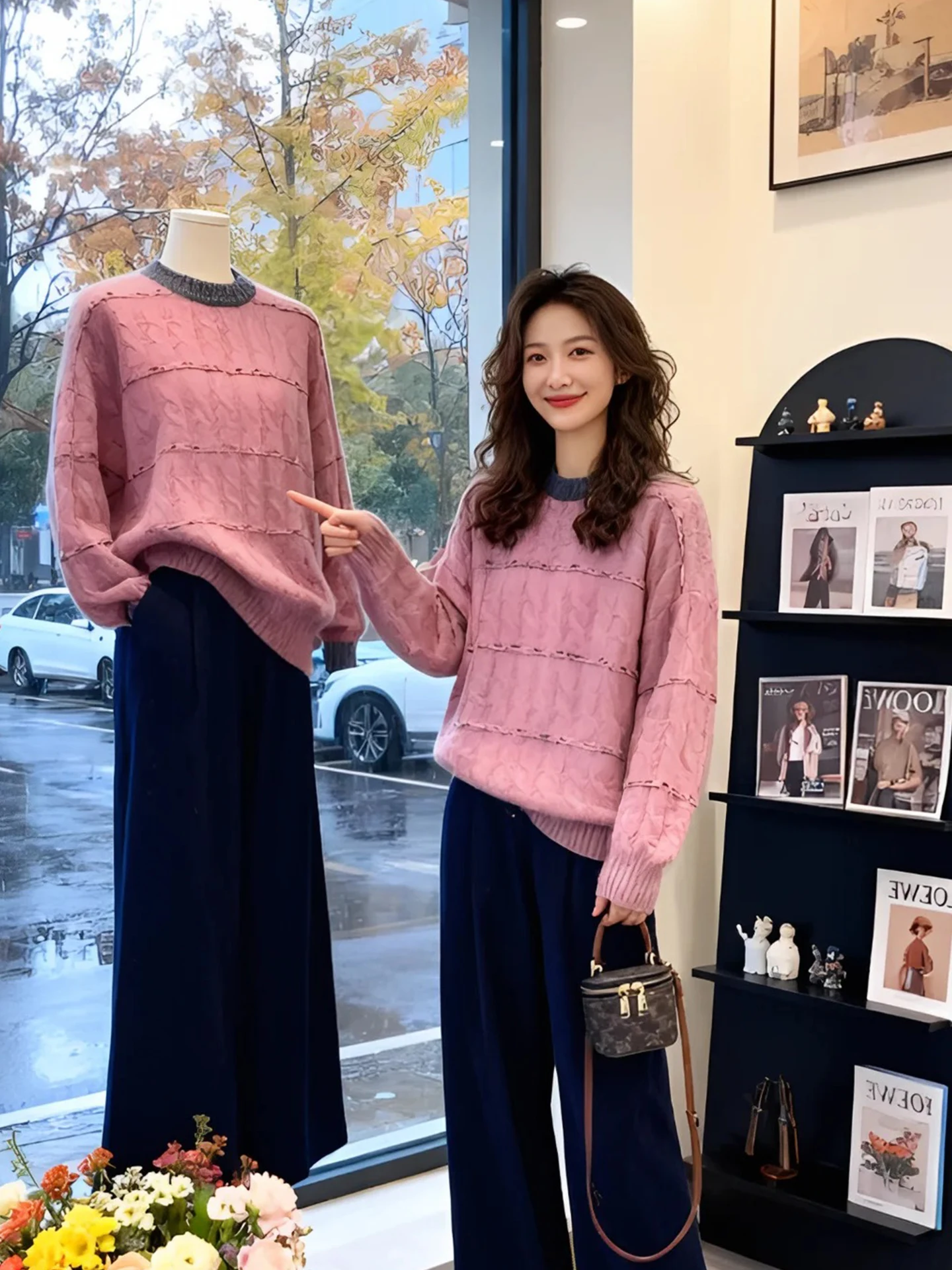 

Свободный длинный свитер в стиле ретро, круглый светр Ne, цветная блузка, зимний вязаный топ, мягкий утягивающий женский корейский топ Camere