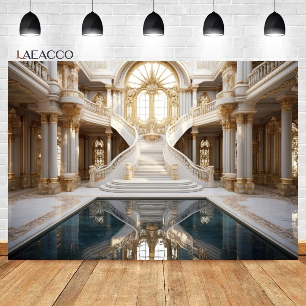Laeacco Ретро Королевский роскошный дворец фотография фон белый роскошный зал лестница Свадебный День Рождения Вечеринка Портрет фон