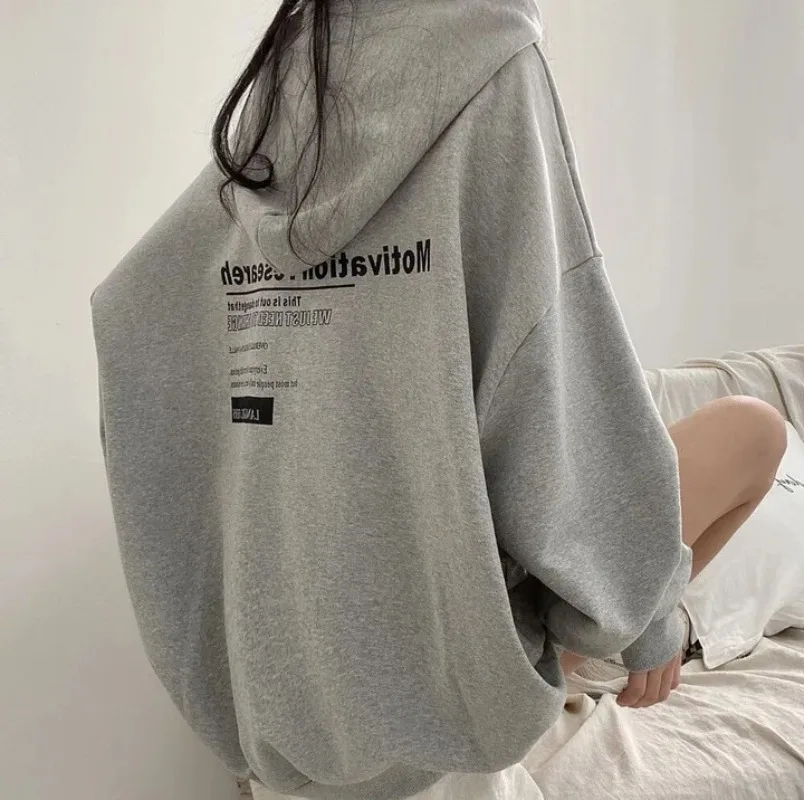 Sudadera con capucha de gran tamaño para mujer, sudaderas con capucha de manga larga, jerséis sueltos con estampado de letras coreanas, Tops