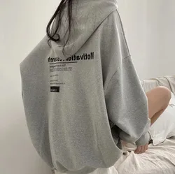 Carta coreana impressão das mulheres Hoodie de grandes dimensões, camisolas de manga comprida, pulôveres soltos, Harajuku Tops, camisola, Y2K, novo