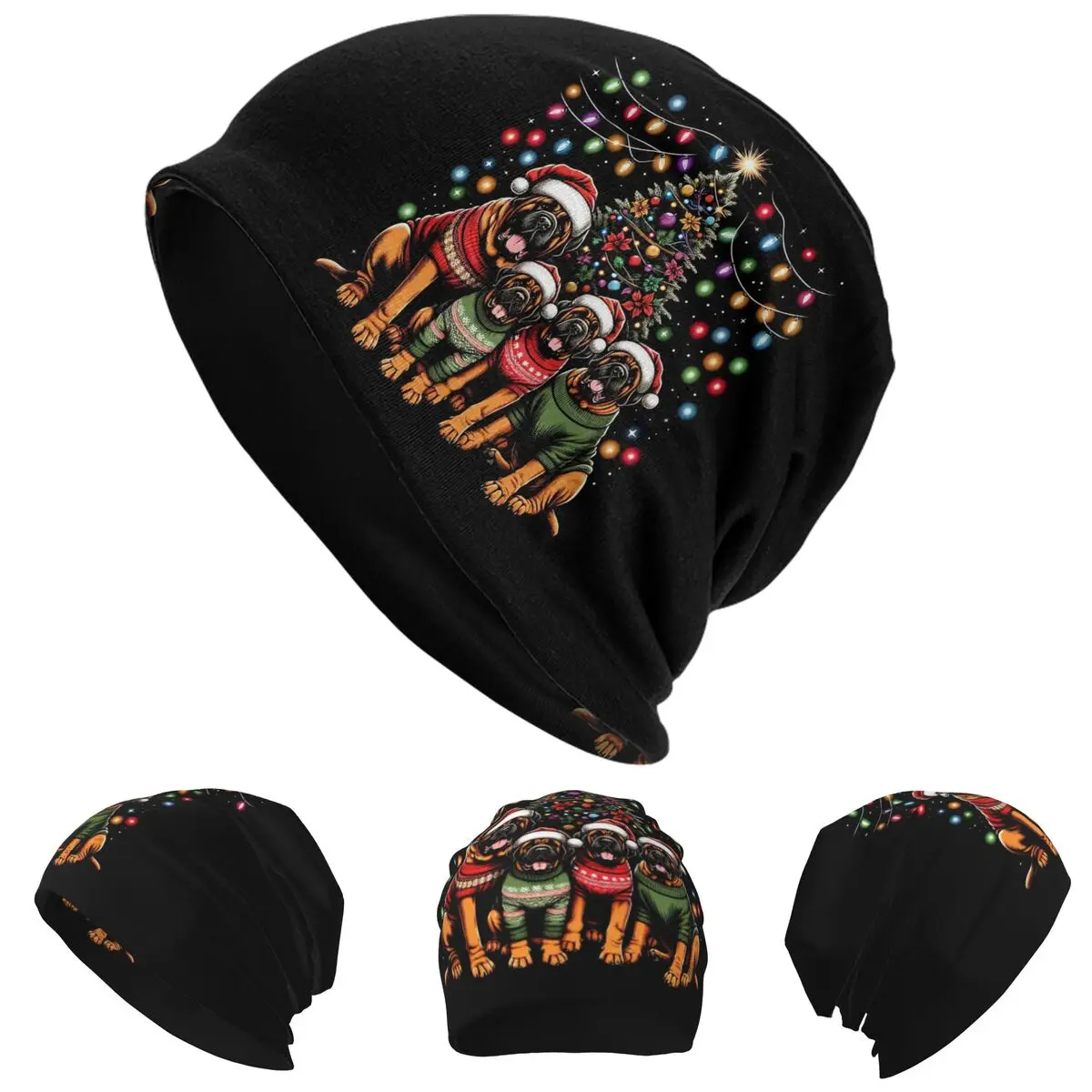 

Мастифская собака, семейная легкая рождественская елка, шапки Skullies, теплая осенне-зимняя уличная шапка, вязаные шапки для мужчин и женщин