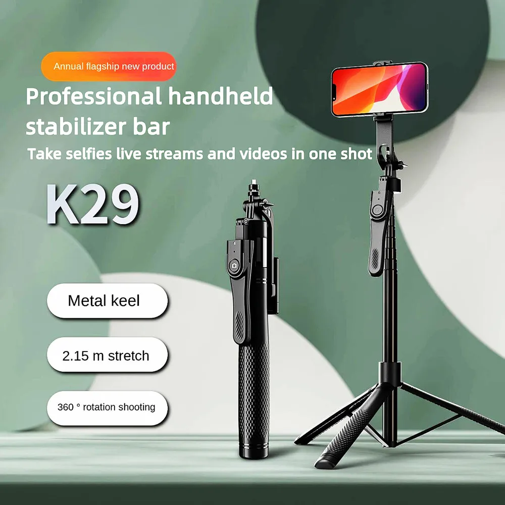 New 2.15M 360 ° rotation Handheld gimbal for cellphone camera with Bluetooth shutter,Wireless Selfie Stick Phone Holder