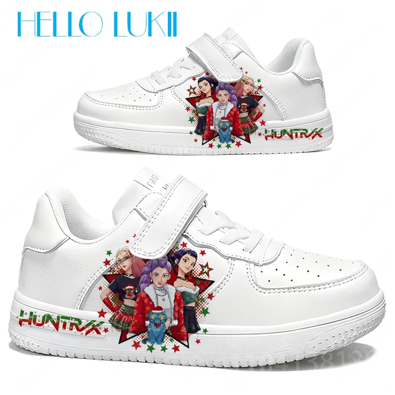 2025 عيد الميلاد KPop شيطان الصيادين الشباب طالب حذاء أبيض غير رسمي بنين بنات دائم أحذية الجري مقاومة للانزلاق هدية