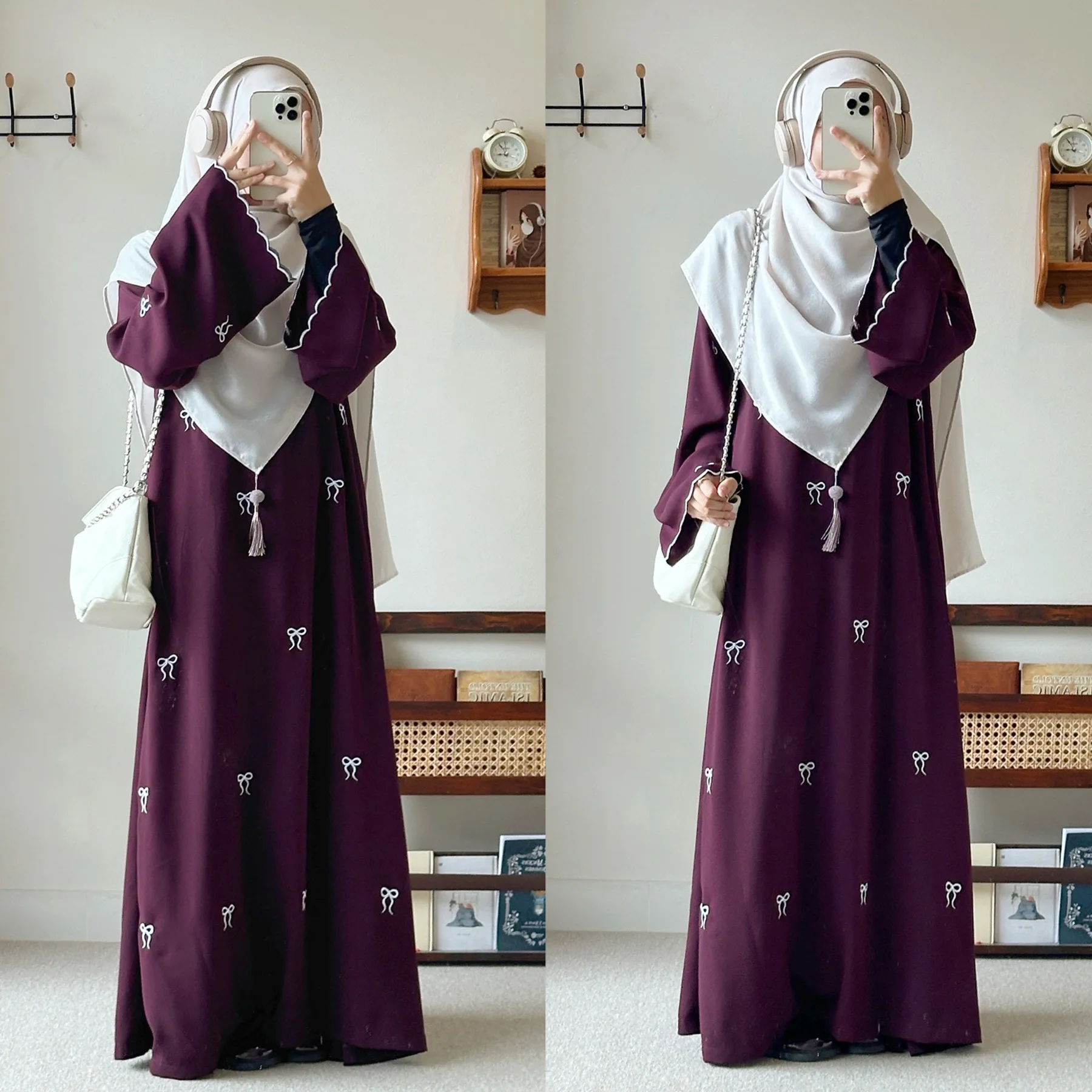 

2025 EID New Nida Embroidery Modest Dubai Abaya Elegant Closed Robe for Women Abayas for Islamic Clothing with Zipper