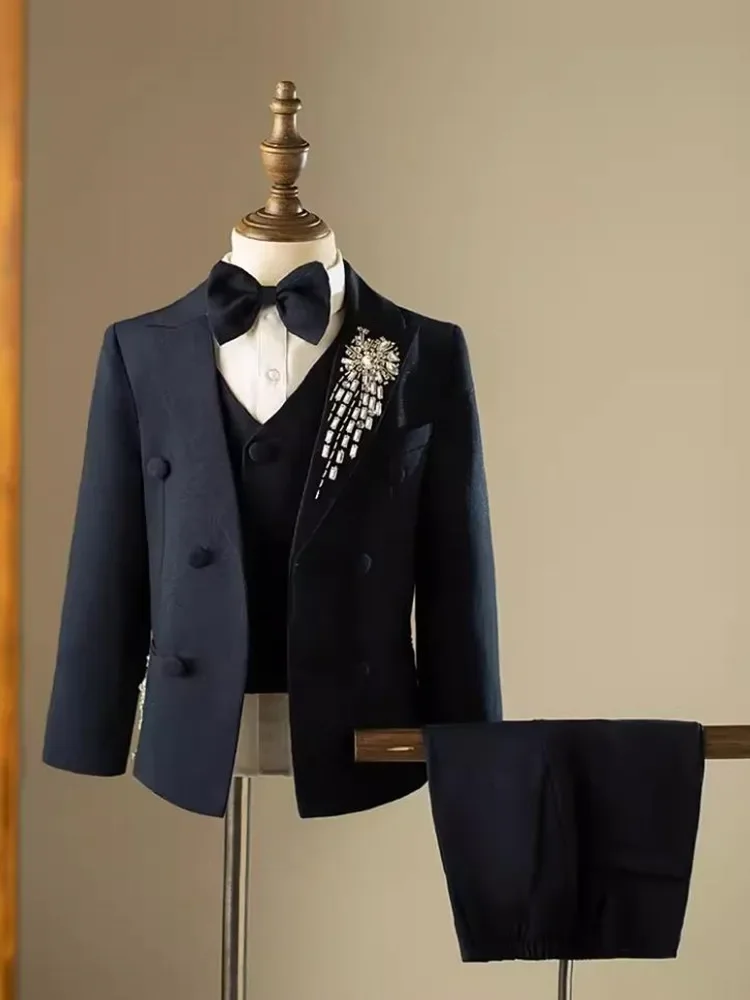 

Birthday Party Suits Navy Gown A3634 5PCS Children's Gentleman Boys' Tuxedo Sets Beading Design Kids Formal Wedding
