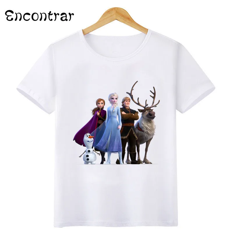 Camisetas con estampado de Frozen para niños y niñas, camisa de manga corta con estampado de princesa Elsa y Anna de Disney, Tops bonitos de verano,