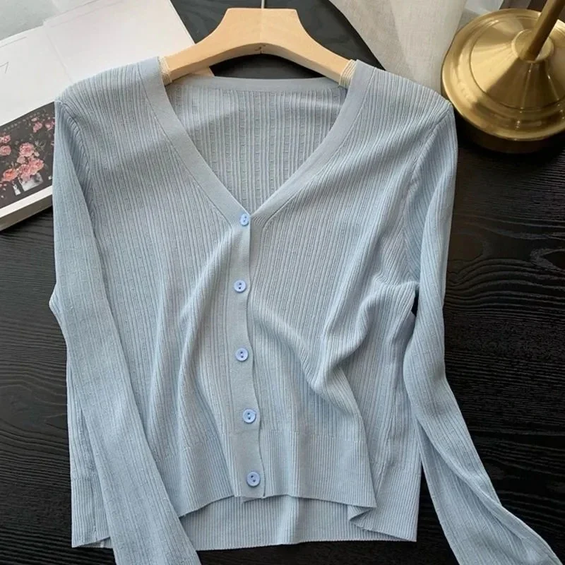 

New Fashion Knit Cardigan V-neck Single Breasted Woman Clothes Autumn 2025 Cardigans Long Sleeve Sweater Bottomed Clothing