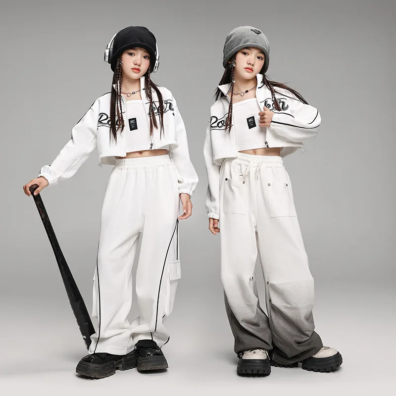 

Girls Jazz Dance Clothes White Coat Baggy Pants for Kids Hip Hop Costume Teenagers Breaking Street Dance Suit