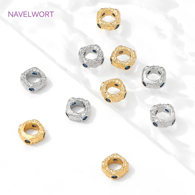 فواصل الخرز مطلية بالذهب عيار 18 قيراط مع خرز فاصل الزركون الأزرق للمجوهرات، فواصل للأساور، مواد صنع المجوهرات بنفسك