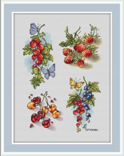 Cross Stitch Kit Butterflies and Berries 32-41  28ct 32ct 14ct Metallic fabric  Cloth hand Embroidery Material Kit