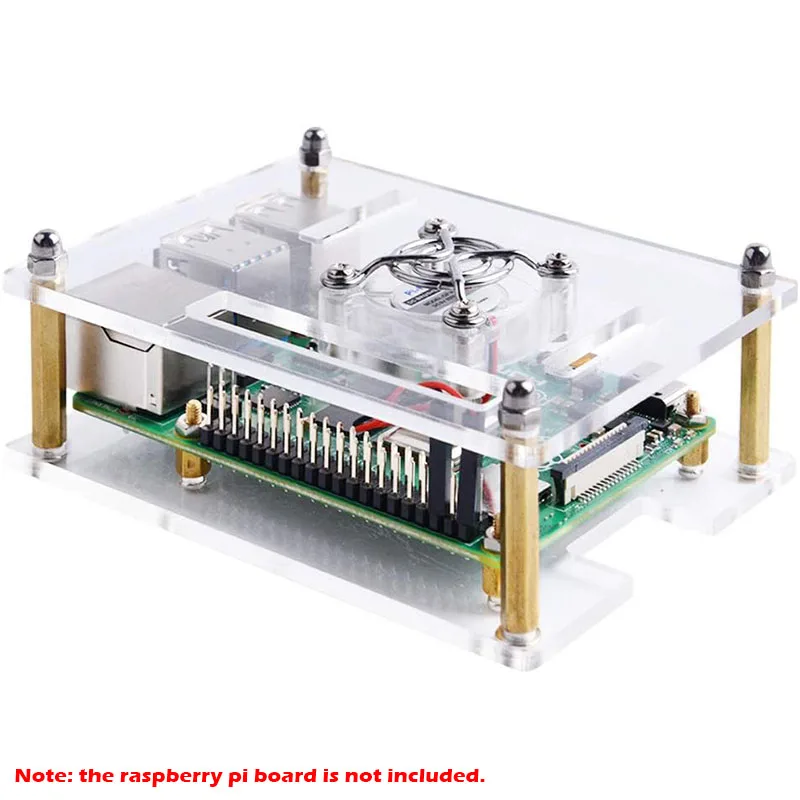 Raspberry Pi 4/3 Acrylic Case with Cooling Fan & Heatsinks Kit - Transparent Clear Shell for Pi 4B/3B+/3B/2B