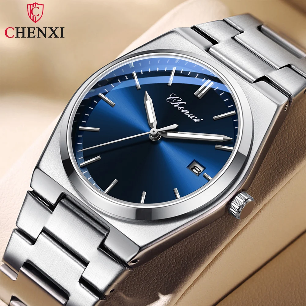 CHENXI Classic Minimalist Dial Fashion Casual Quartz Watches for Men Luminous Calendar Stainless Steel Wristwatches Male Gift