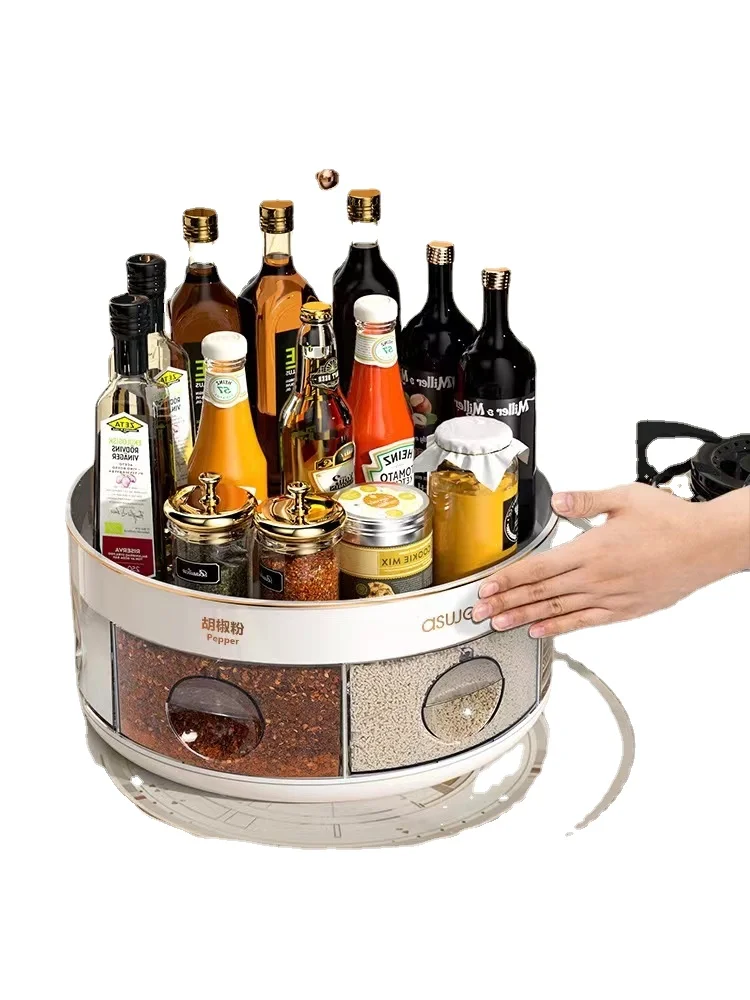 XL Rotating Seasoning Box Kitchen Countertop Condiment Rack Bottle & Can Condiment Dispenser