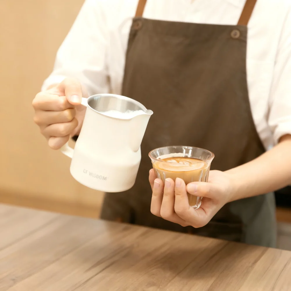 CF WISDOM كرين صنبور إبريق الحليب الغذاء الصف 304 الفولاذ المقاوم للصدأ سهلة صب رافعة صنبور المهنية باريستا الحليب مزبد أداة