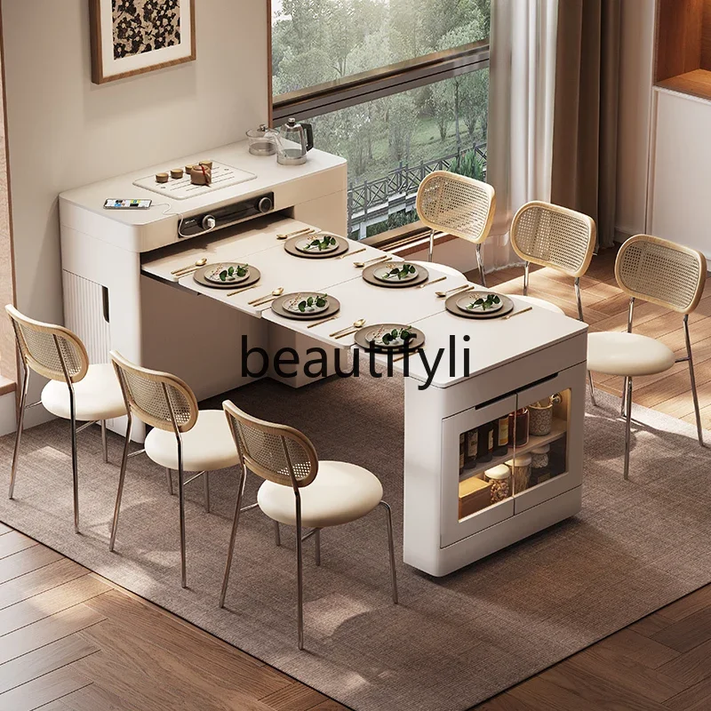 

Multifunctional dining side cabinet, island table, dining table integrated, retractable folding mobile bar guide table