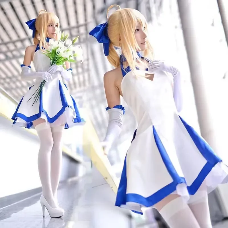 

Destiny Night COS Costume Sebelle Anime Show Role Playing White Dress Set Topless Sailor Costume