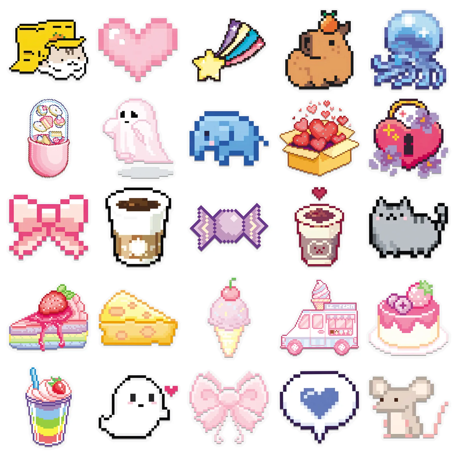 10/30/50 SZTUK Kreskówkowe Przezroczyste Naklejki PET w Stylu Pikselowym na Walizkę, Scrapbooking, Telefon, Laptop, Artykuły Papiernicze, Zabawki dla Dzieci