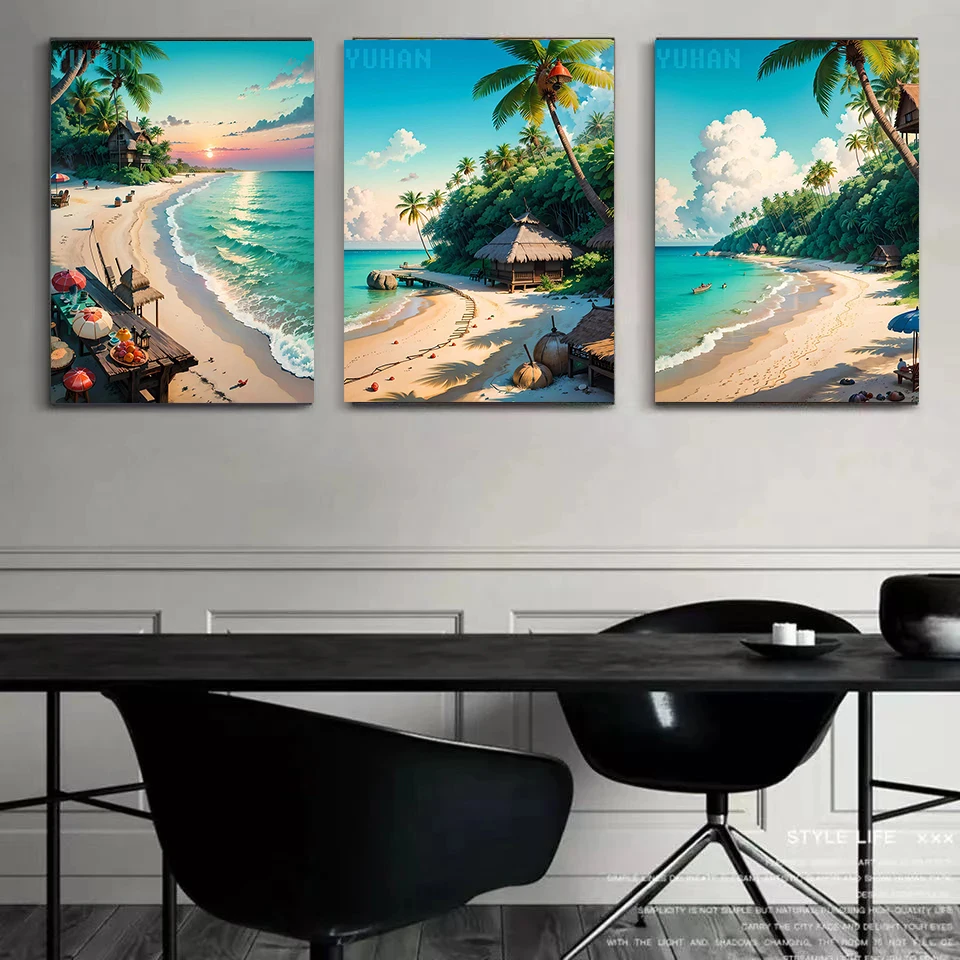 5D Beach Sea View Diamond Painting Landscape Cabin Full Drill DIY Diamond Embroidery Set Cross Stitch Mosaic Picture Home Decor