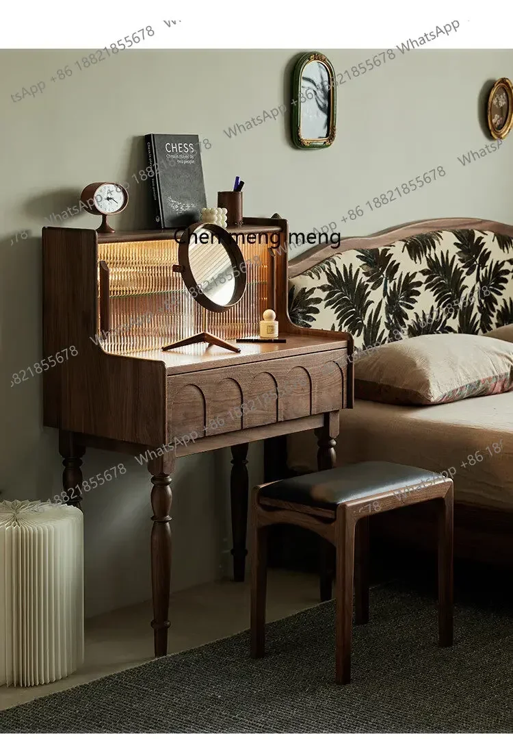 

D182Black walnut dresser solid wood medium and ancient style small apartment makeup table bedroom light luxury small makeup ta
