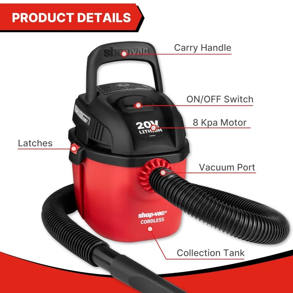 Беспроводной пылесос для влажной и сухой уборки мощностью 8,0 пика HP, складной ручкой, настенным креплением и многофункциональностью.