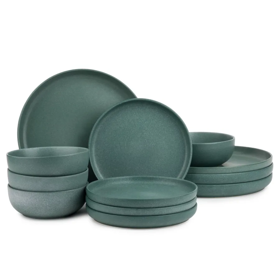 

Thyme and Table 12-Piece Stoneware Dinnerware Set, Caspian Green