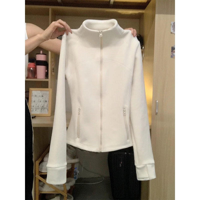 

Толстовка с капюшоном, осень-зима 2023, женский кардиган на молнии с воротником-стойкой и бархатной курткой, флисовое пальто с толстой подошвой