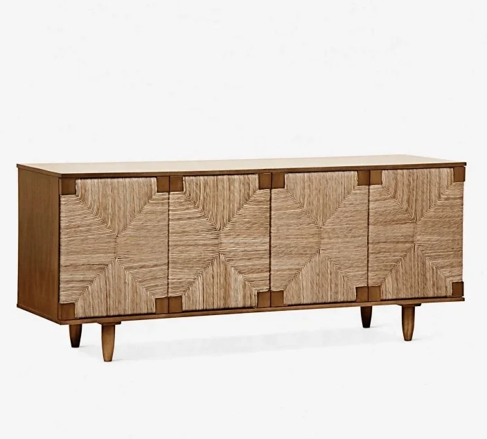 Living Room Furniture solid wood Oak Rattan weaving 4-Door Sideboard