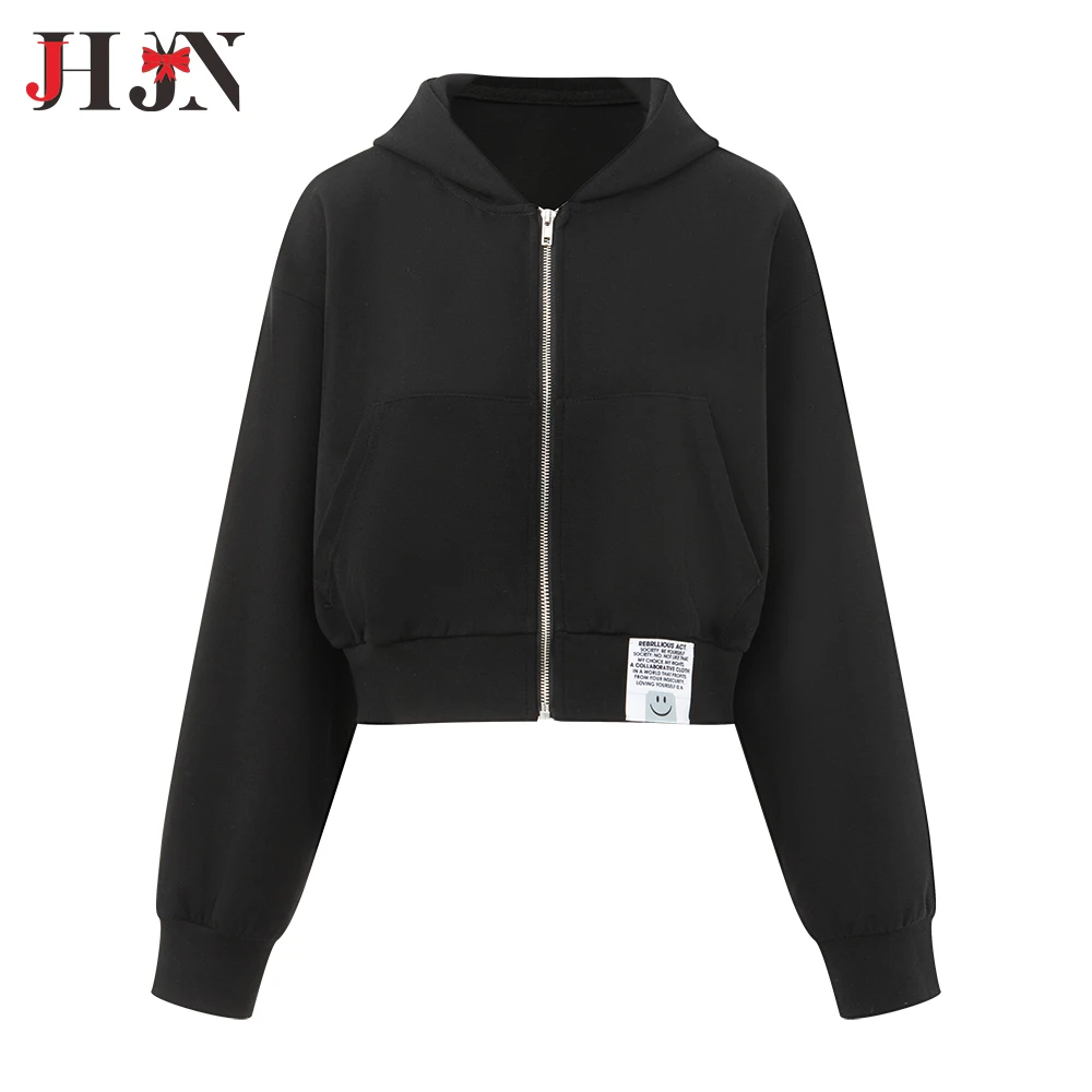 2024  Autumn Women's models Hooded jacket  Simple Solid colour Zip Jacket Loose Athletic Casual Hooded Outerwear