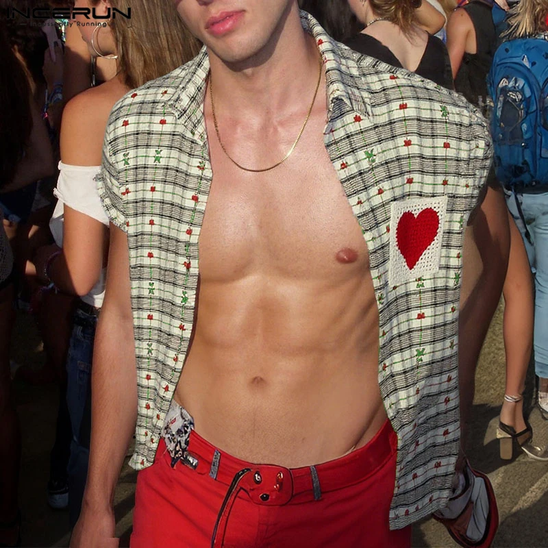 

INCERUN Men Shirt Plaid Patchwork Lapel Sleeveless Loose Male Shirts Summer Cotton Steetwear 2025 Casual Men Clothing Vacation