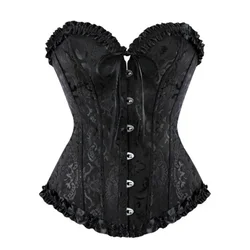 Corsets Top Plus Size Women Sexy Bustiers Gothic Brocade Lace Up Corset Overbust Vintage Flower Print Lingerie Corselet Korsett