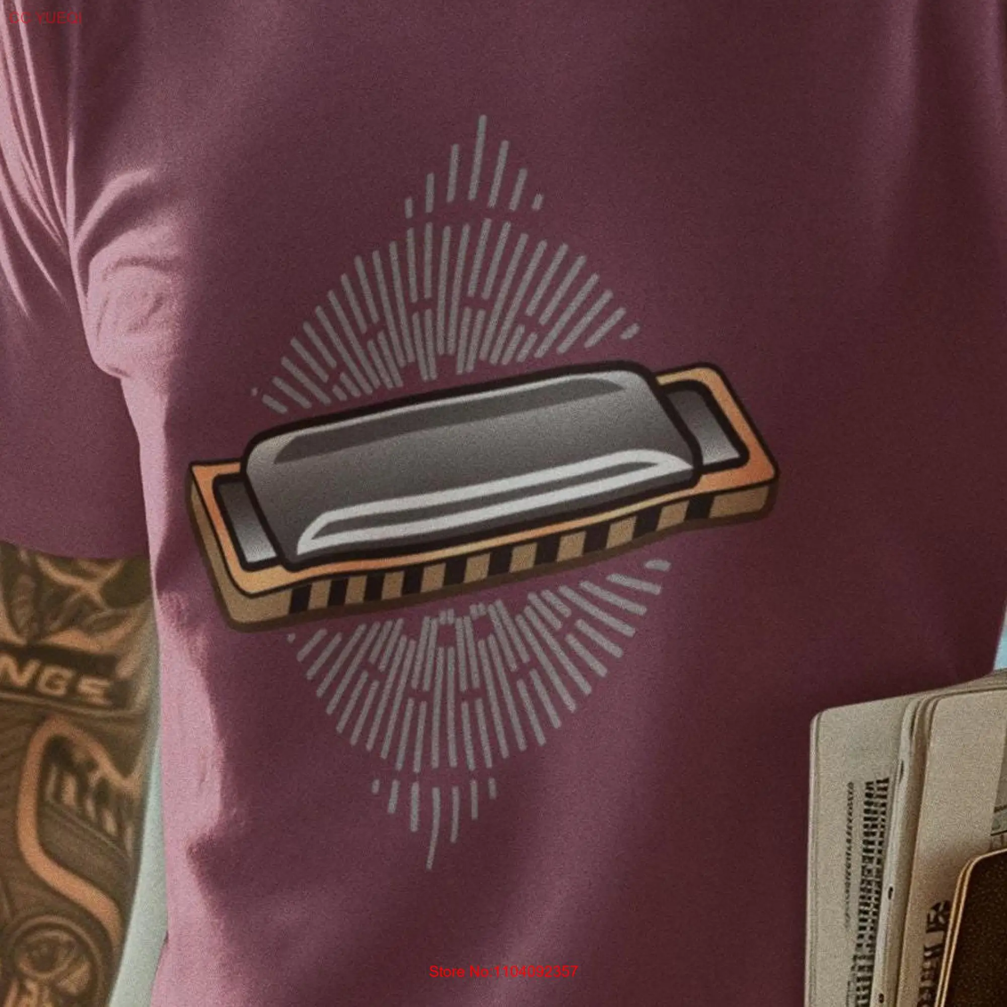 Harmonica Player The Blues Music Lover T Shirt Aesthetic Mouth Organ ArT Sunburst long or short sleeves