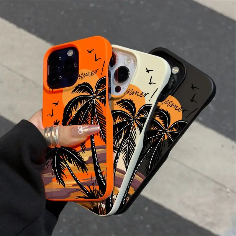 Summer Sunset Coconut Tree For IPhone 17 16 15 Pro Max Phone Case Borderless 14pro 13 Anti fall 12 11 Soft High-quality Cover